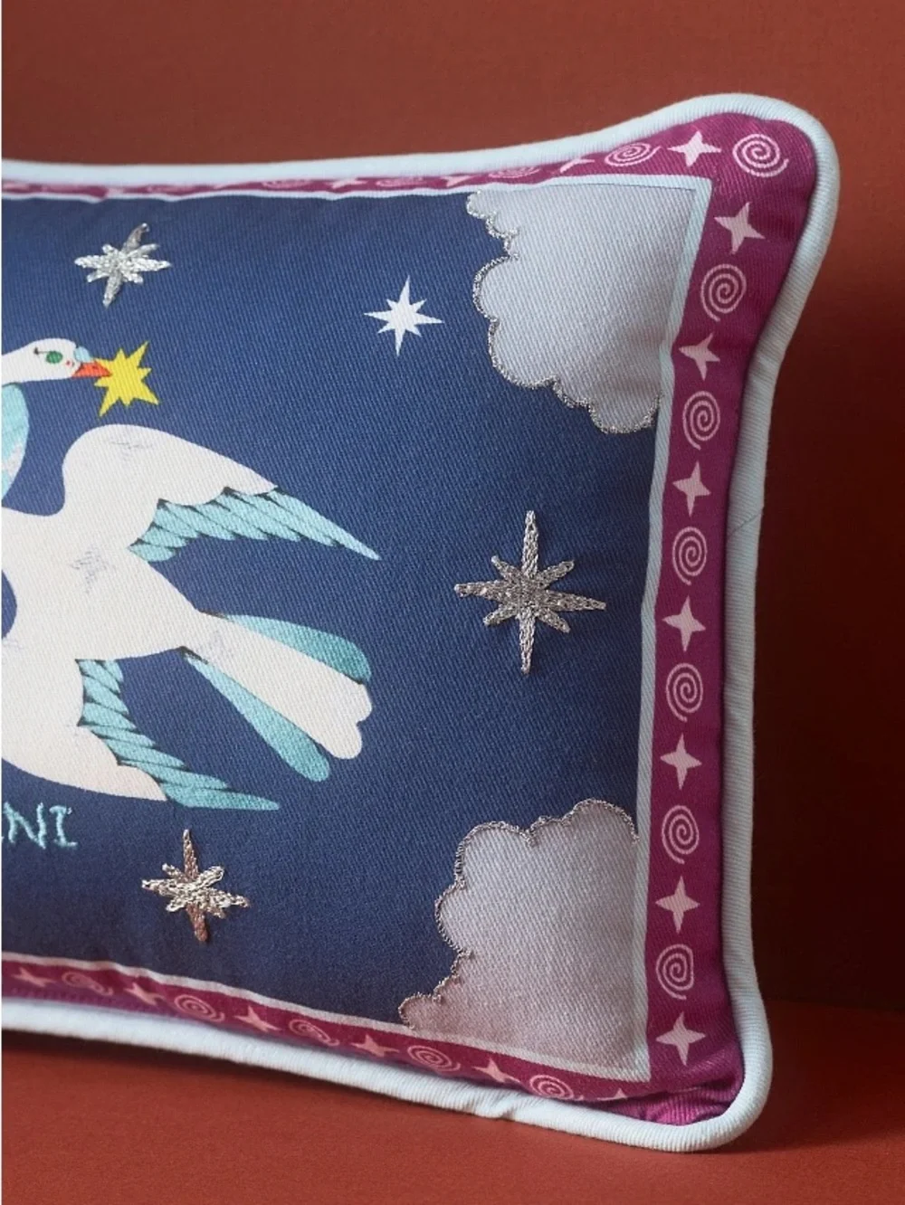 Lou Benesch Anthropologie Stargazer Zodiac Gemini Embroidered Mini Accent Pillow